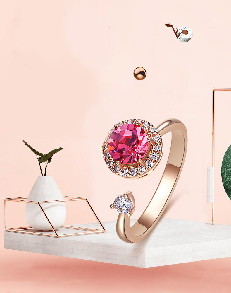 Swarovski Crystals Pink Topaz Pave Adjustable Ring