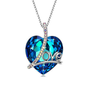 Austrian Crystals 5.00 Ct Bermuda Blue LOVE with AB Stones  Necklace