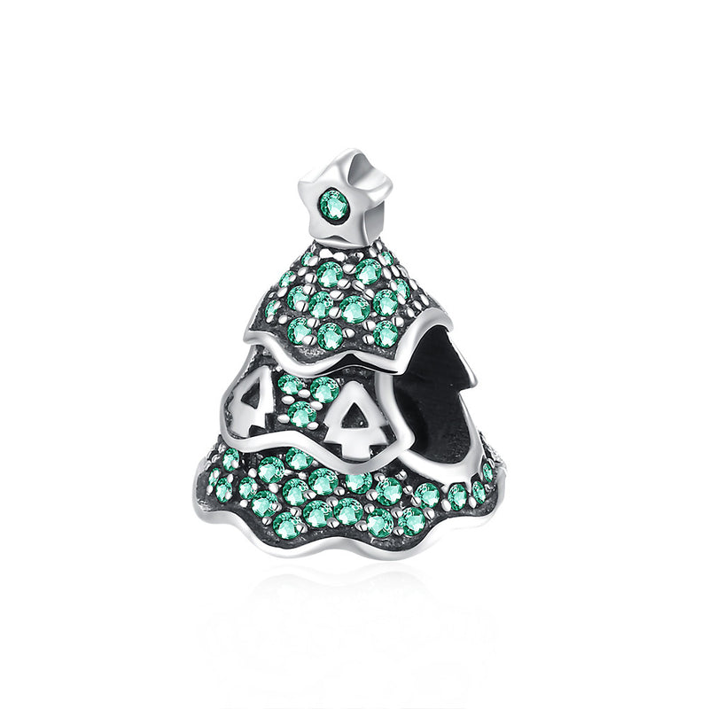 Sterling Silver Green Tree Pave CZ Christmas Tree Charm - Golden NYC Jewelry