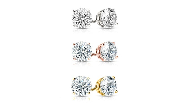 6.00 CTTW 18K Gold Plated Stud Earrings Set Made with Swarovski Crystals by Golden NYC Jewelry(3 Pairs)