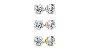 6.00 CTTW 18K Gold Plated Stud Earrings Set Made with Swarovski Crystals by Golden NYC Jewelry(3 Pairs)