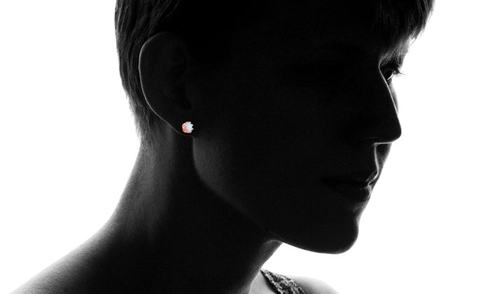 Fire Opal Crown Stud Earrings in 18K Rose Gold Plating, Earring, Golden NYC Jewelry, Golden NYC Jewelry jewelryjewelry deals, swarovski crystal jewelry, groupon jewelry,, jewelry for mom,