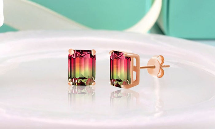 Emerald Cut Watermelon Crystal Stud Earrings, , Golden NYC Jewelry, Golden NYC Jewelry  jewelryjewelry deals, swarovski crystal jewelry, groupon jewelry,, jewelry for mom, 