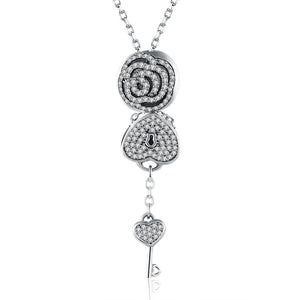 Sterling Silver 2 Piece Necklace- Pave Key