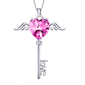 Austrian Crystals Pink Topaz Flying is the Key to Love  Necklace