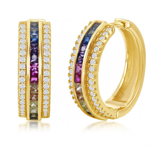18K Gold Plated Rainbow Swarovski Pave Hoop Earrings - 2 Styles, , Golden NYC Jewelry, Golden NYC Jewelry jewelryjewelry deals, swarovski crystal jewelry, groupon jewelry,, jewelry for mom,
