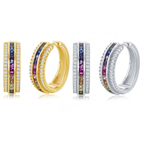 18K Gold Plated Rainbow Swarovski Pave Hoop Earrings - 2 Styles, , Golden NYC Jewelry, Golden NYC Jewelry jewelryjewelry deals, swarovski crystal jewelry, groupon jewelry,, jewelry for mom,