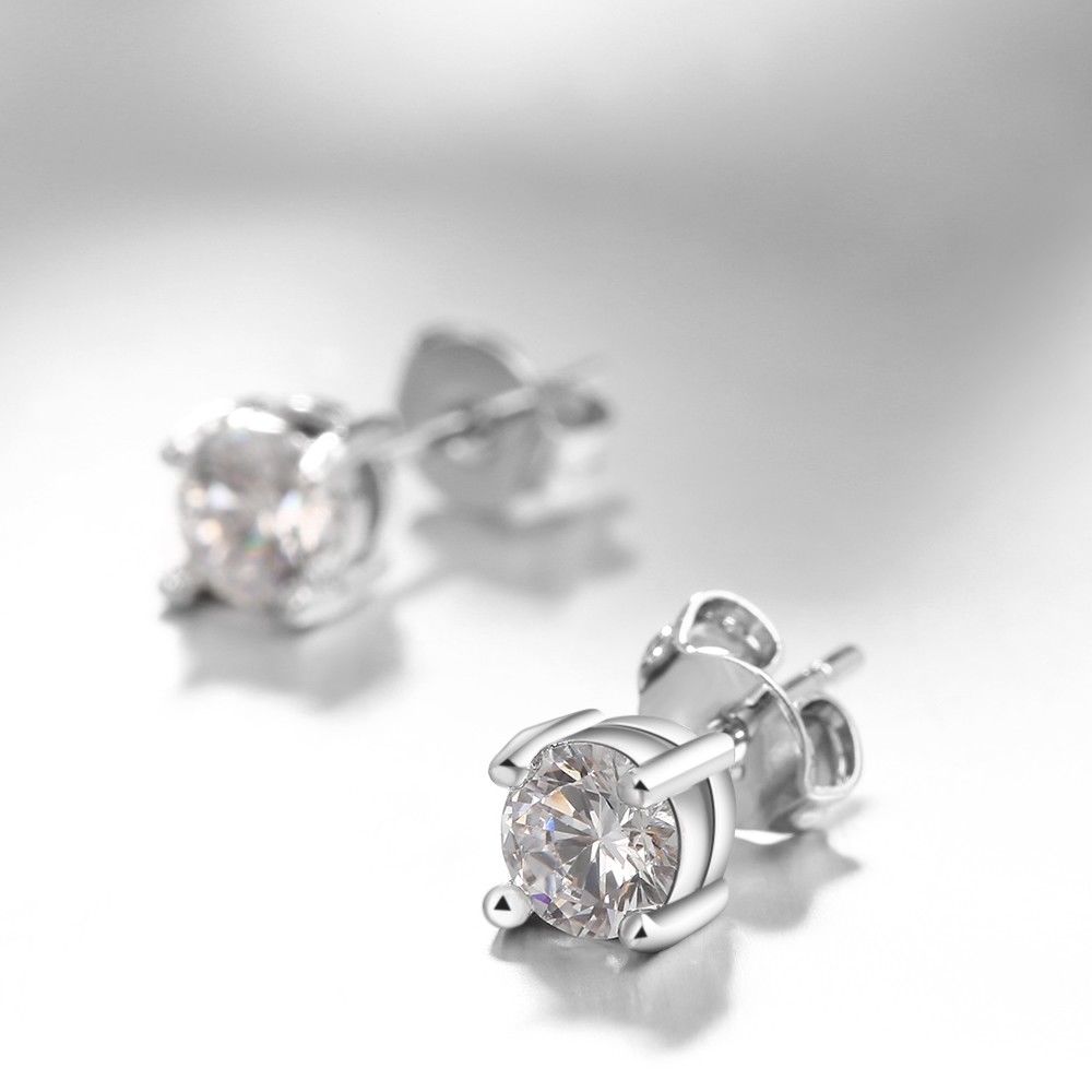 White Gold Swarovski Crystal Stud Earring in Gift Box - Golden NYC Jewelry