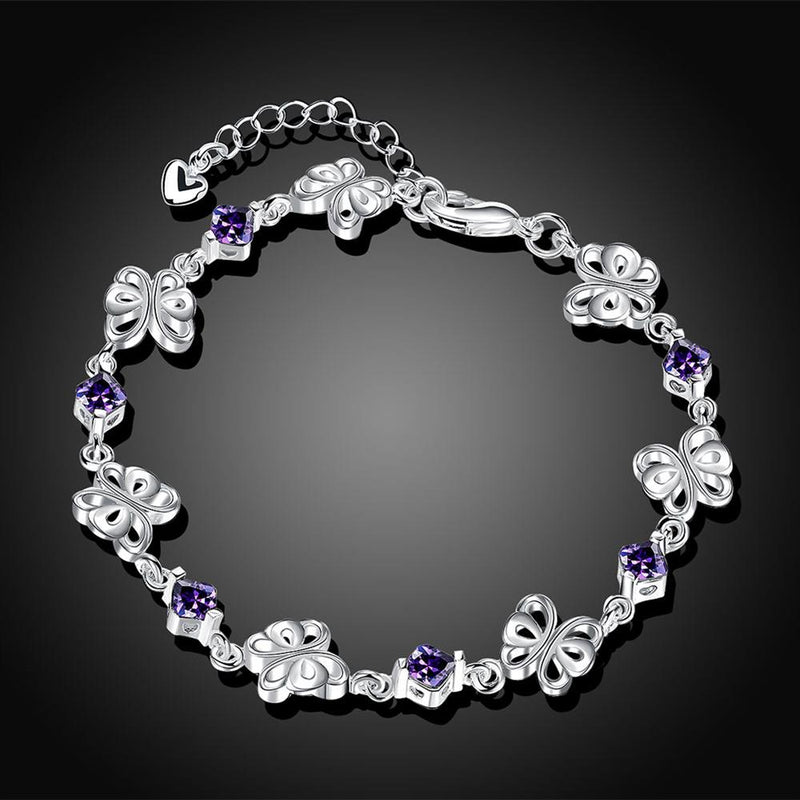 Purple Swarovski Clover Shaped Bracelet in 18K White Gold
