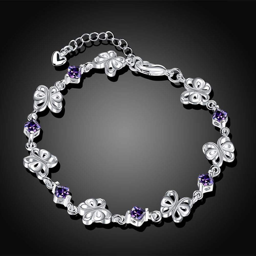 Purple Austrian Clover Shaped Bracelet in 18K White Gold