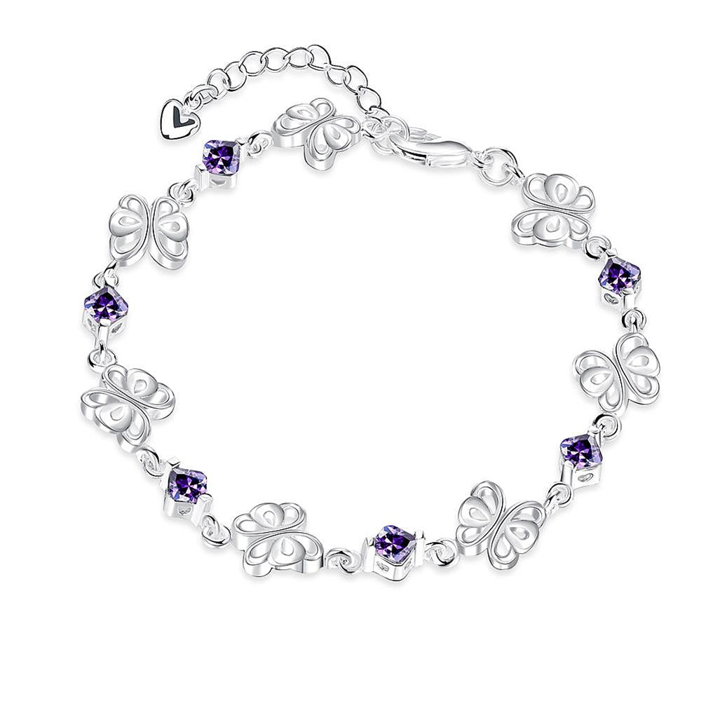Purple Swarovski Clover Shaped Bracelet in 18K White Gold