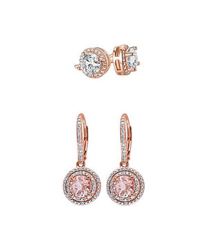 2Pairs- 14K Rose Gold Simulated Morganite & Earrings Set