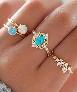 Blue & 18k Gold-Plated Ring With Austrian Crystals - Set of 4